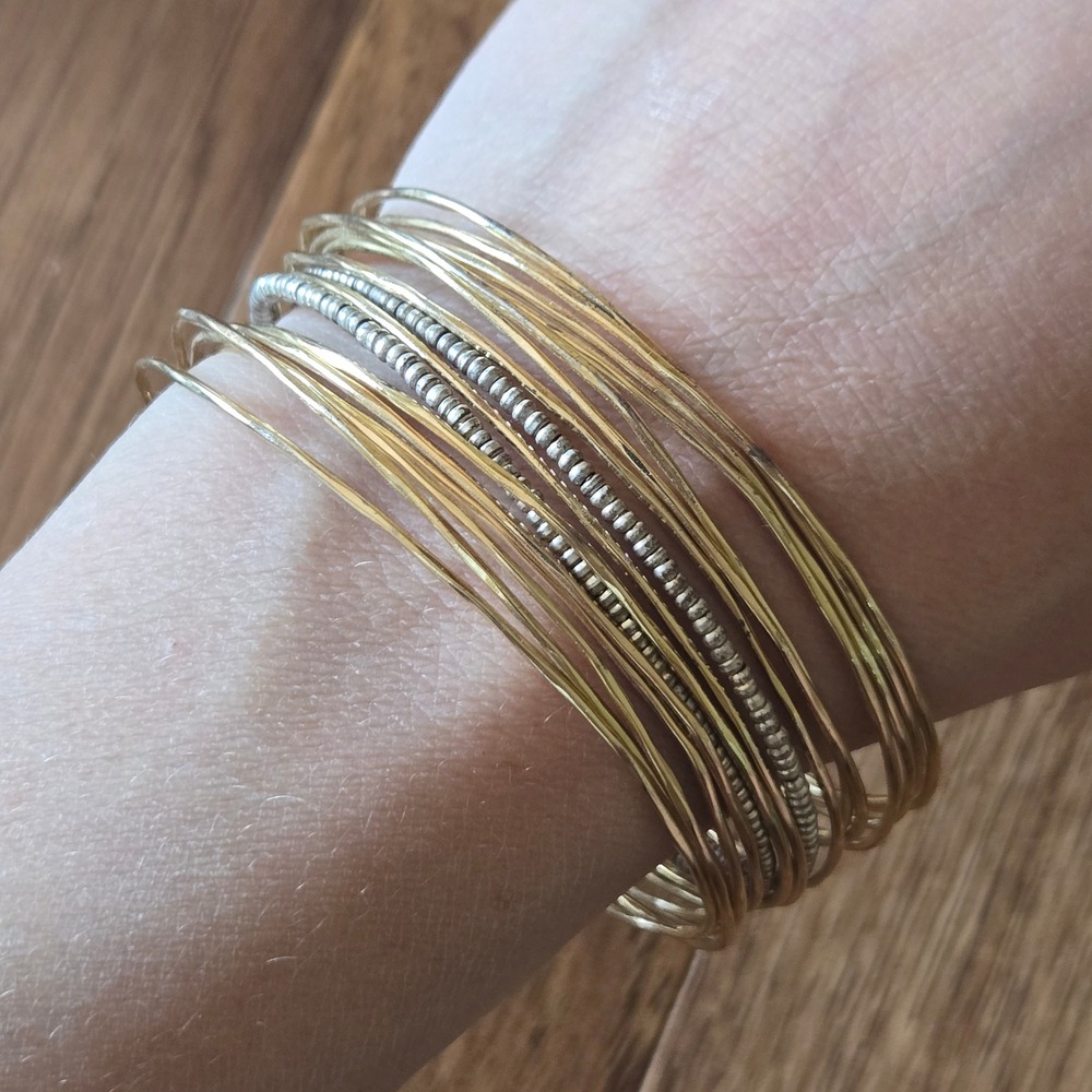 Stella & Dot Mixed Metal Multi Strand Cuff Bracelet Gold Silver Tone Stacked